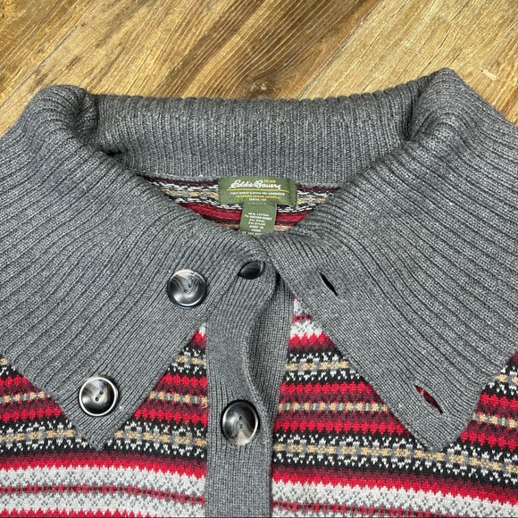 Eddie Bauer Fair Isle Wool Angora Blend Womens Sweater Button Front Cowl Neck XL - Picture 2 of 11